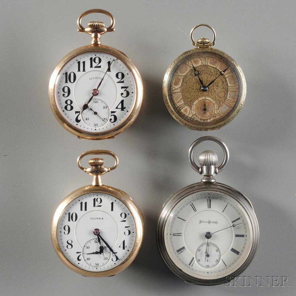 Appraisal: Four Illinois Open Face Pocket Watches all with nickel movements