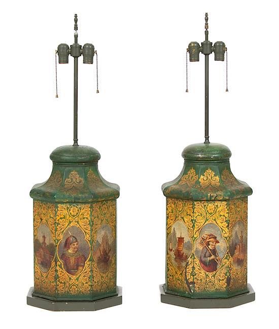 Appraisal: A Pair of Chinese Tole-Peinte Tea Cannisters Height inches A