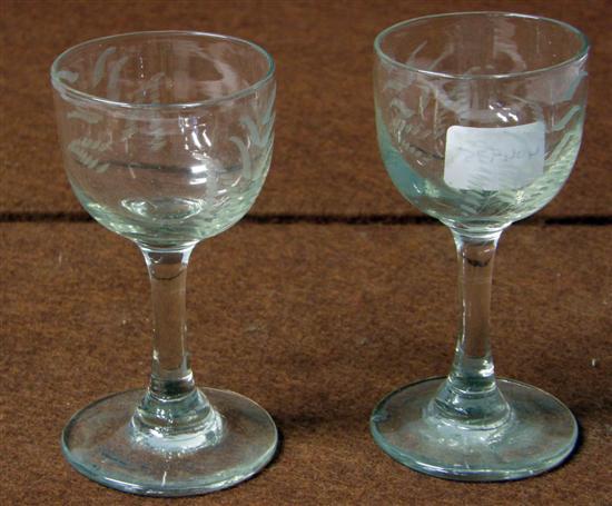 Appraisal: Pair of th century wine glasses with engraved bowls on