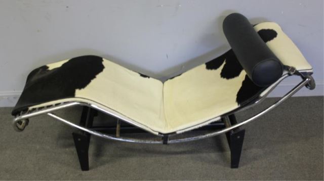 Appraisal: Vintage Corbusier Style Hyde UpholsteredReclining Chaise Originally from The Versace