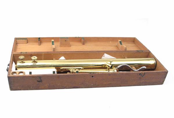 Appraisal: A brass refracting telescope in fitted case height of tripod