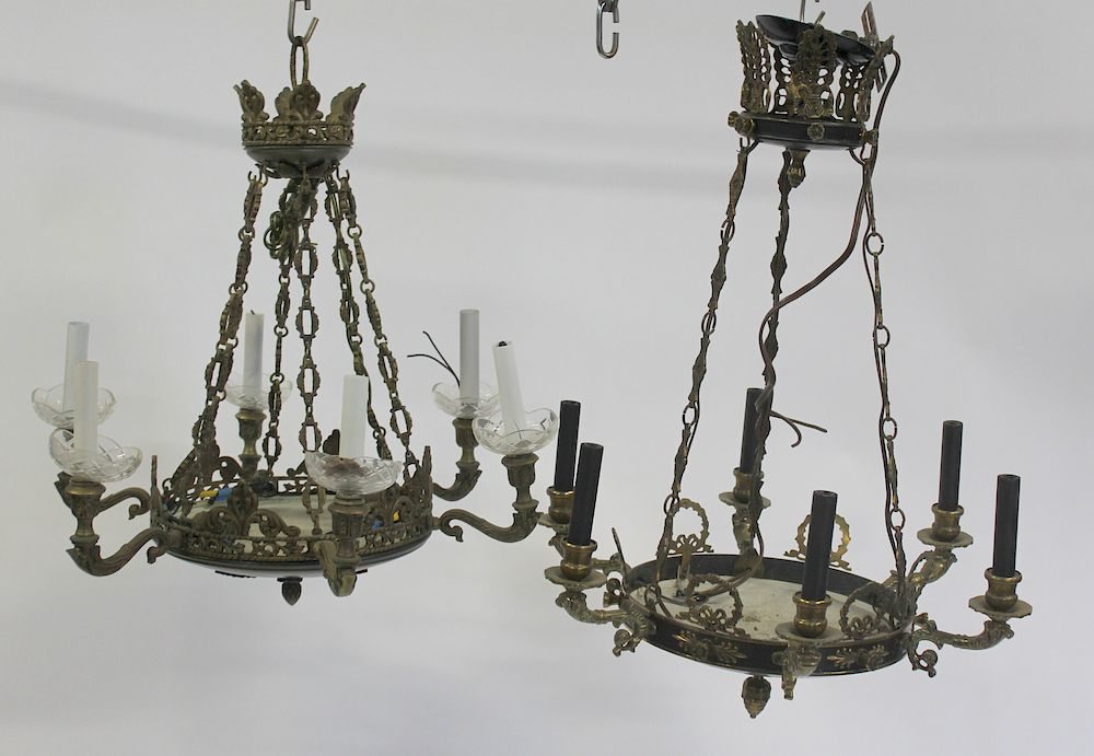 Appraisal: Lot Of Antique Empire Style Bronze And patinated Chandeliers From