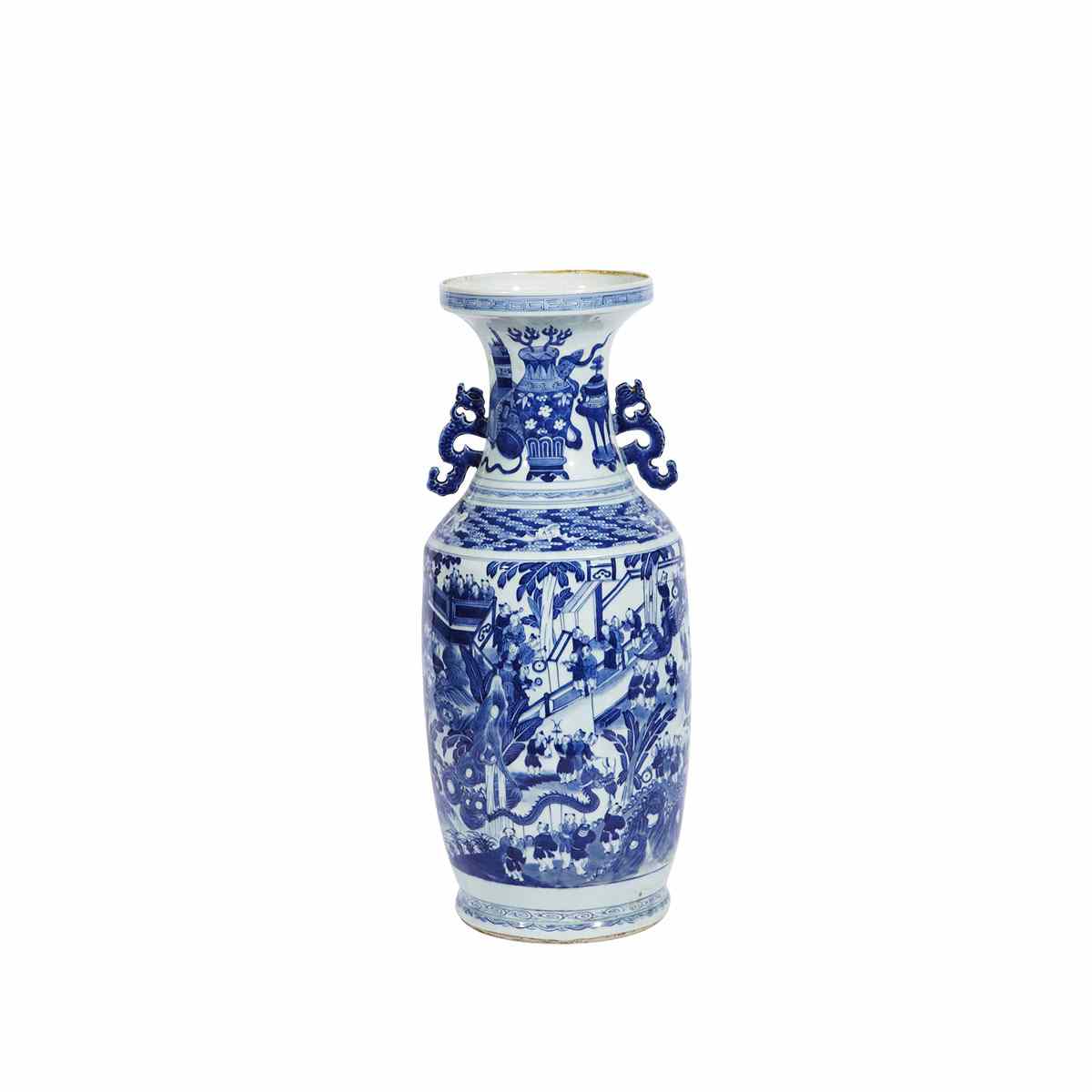 Appraisal: Large Blue and White Hundred Boys T Vase The cylindrical