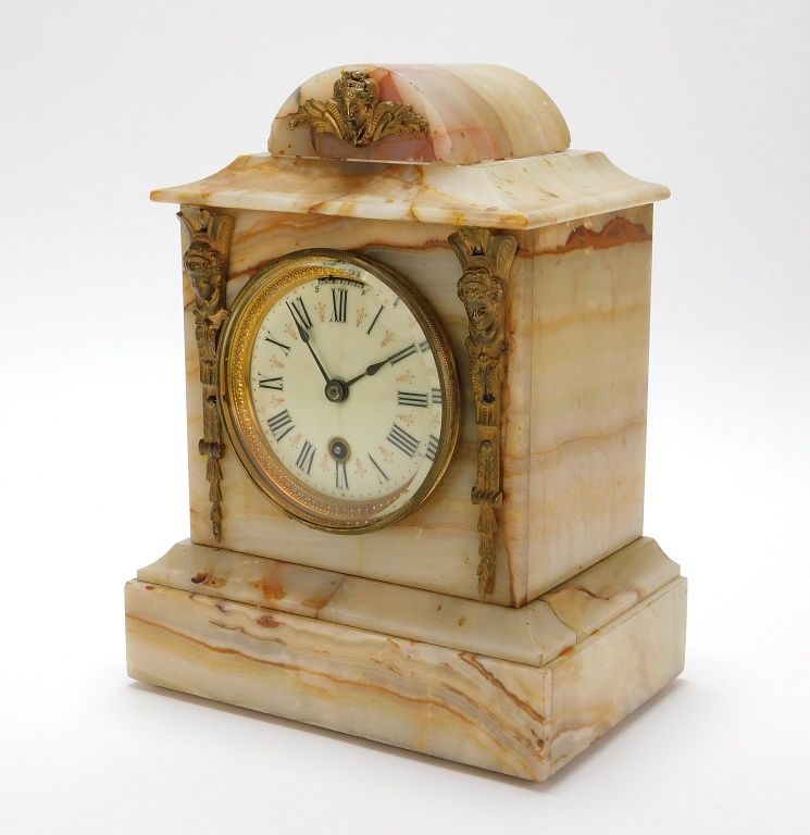 Appraisal: Carved Hardstone Neoclassical Mantel Clock Massachusetts Late th Century Carved