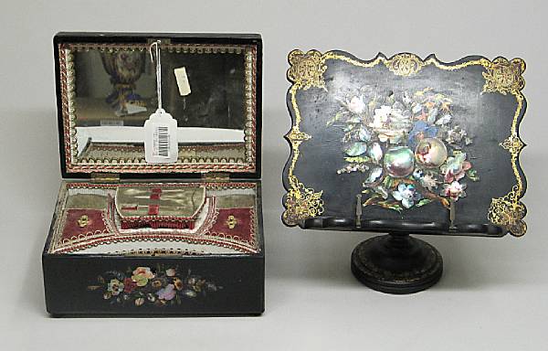 Appraisal: A Victorian abalone shell inlaid and paint decorated papier mache