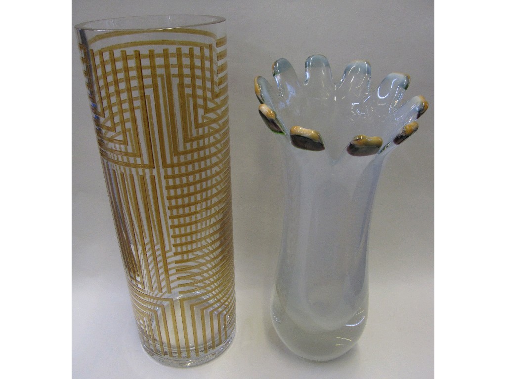 Appraisal: Two art glass vase one of cylindrical form with geometric