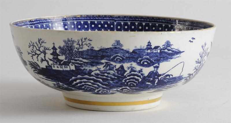 Appraisal: ENGLISH BLUE TRANSFER-PRINTED BOWL IN THE ''FISHERMAN'' PATTERN PROBABLY WORCESTER