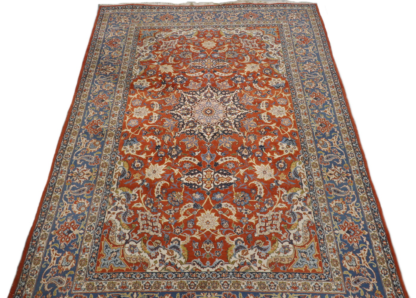 Appraisal: SAROUK CARPET Notched circular medallion surrounded by flowering vines palmettes