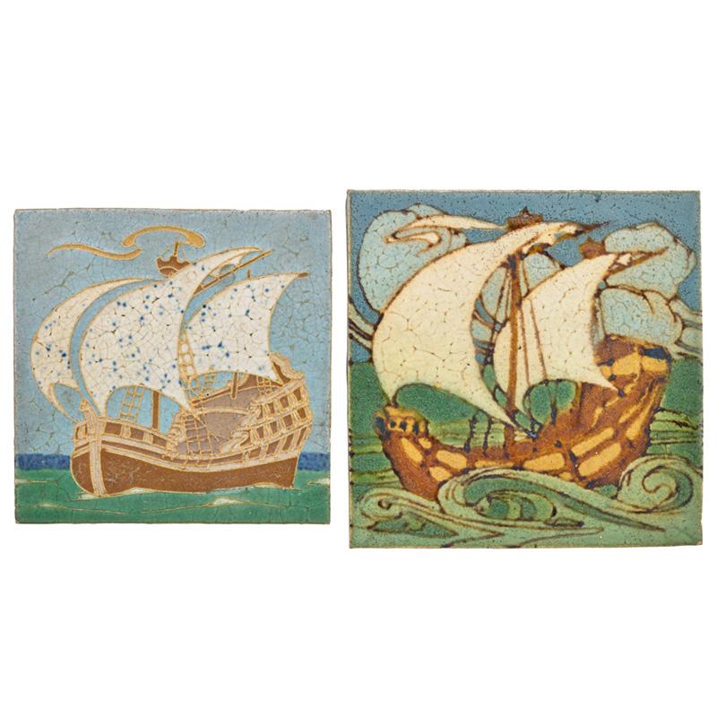 Appraisal: GRUEBY Two ship tiles Condition Report Small chip to corner