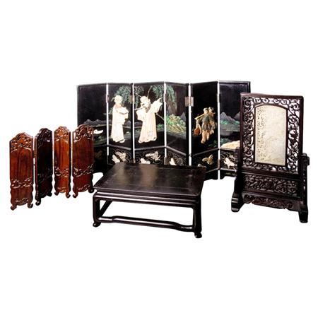 Appraisal: Group of Asian Diminutive Screens Together with an Asian Stand