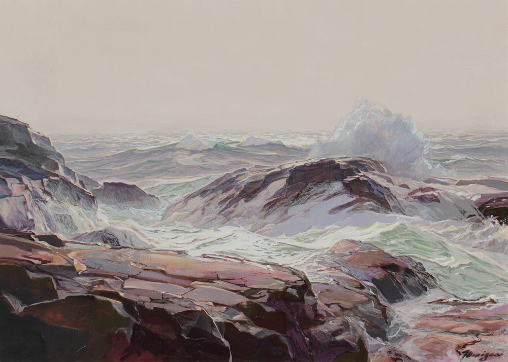 Appraisal: MERIZON Armand American - Crashing Surf on Coastal Rocks Oil