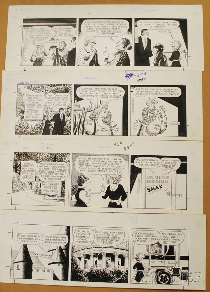 Appraisal: Four Strips of Little Orphan Annie Ink on Paperboard Original