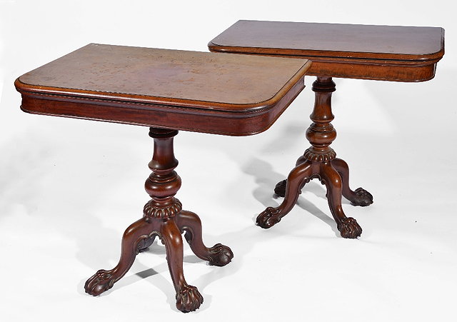 Appraisal: Pair of Victorian mahogany 'D' shaped fold over card tableseach