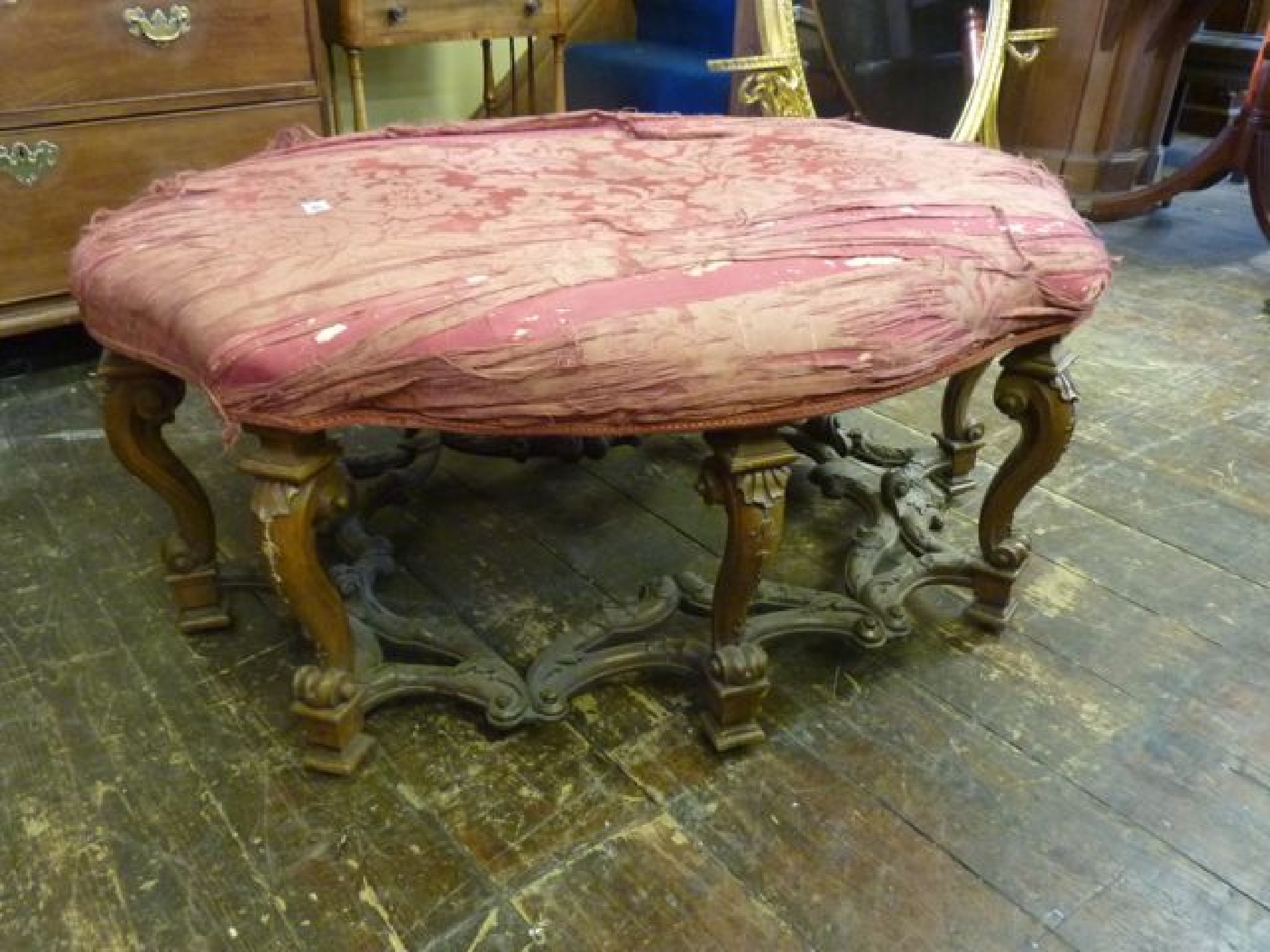 Appraisal: A mid- th century centre stool of oval form raised