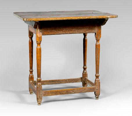 Appraisal: Fine New England stretcher table single-board pine top with notched