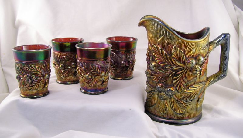 Appraisal: Northwood Carnival Acorn Burrs Water Set Amethyst glass water set