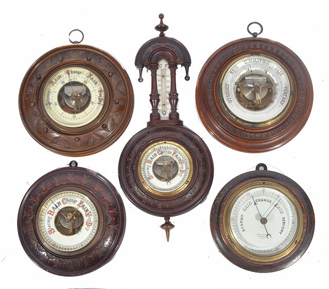 Appraisal: A DOLLOND LONDON OAK CASED ANEROID WALL BAROMETER with silvered