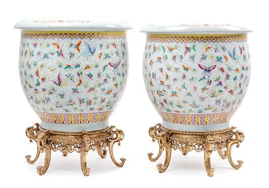 Appraisal: A Pair of Chinese Export Porcelain Planters Height overall inches