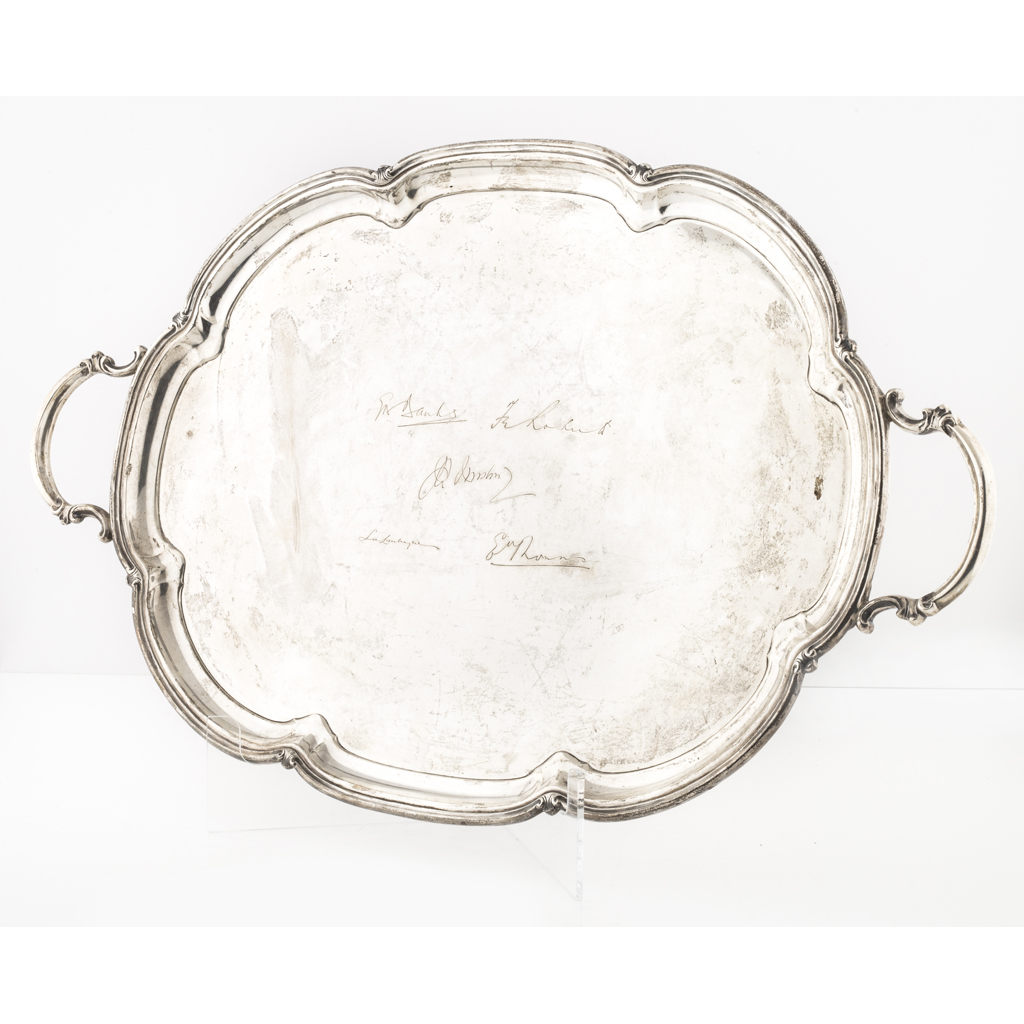 Appraisal: A modern twin handled tray Garrard Co London of shaped