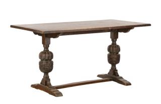 Appraisal: English Jacobean Style Carved Oak Library Table English late th