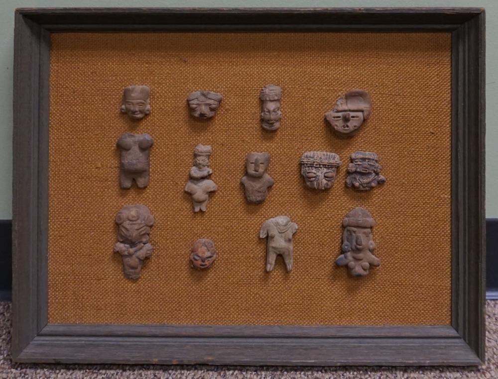 Appraisal: PRE-COLUMBIAN TYPE POTTERY SHARD FIGURES MOUNTED IN FRAME FRAME X