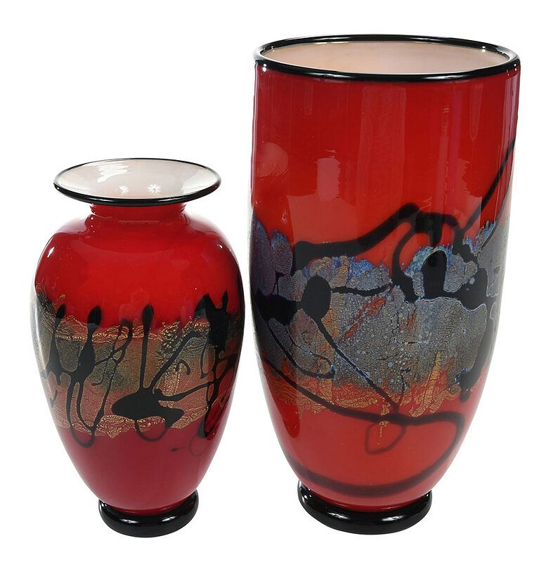 Appraisal: Two Michael Nourat Red Satin Studio Vases American late th