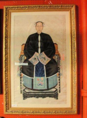 Appraisal: Framed Asian Ancestor Portrait Not examined out of frame From