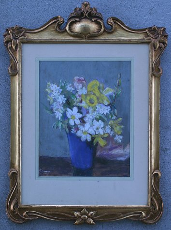 Appraisal: PASTEL FLORAL STILL LIFE SIGNED EAMES IN GREAT GILT CARVED