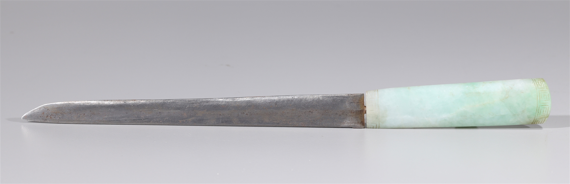 Appraisal: Antique Chinese knife with jade handle with engraved designs blade