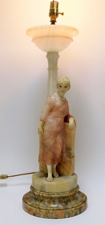 Appraisal: Italian Art Deco Neoclassical Woman Alabaster Lamp Italy Circa Neoclassical