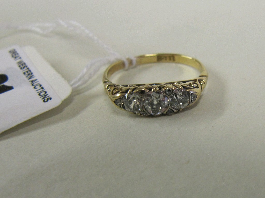 Appraisal: Victorian eighteen carat gold diamond three stone ring spaced by