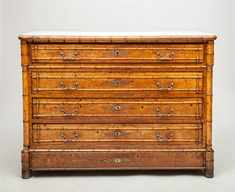 Appraisal: Victorian Bamboo and Pine Chest of Drawers With marble top