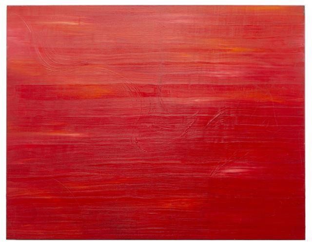 Appraisal: Unframed painting on stretched canvas Emerging Red signed verso Roger