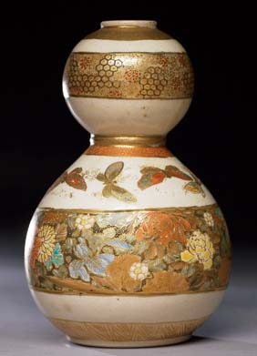 Appraisal: JAPANESE SATSUMA VASE Japanese double-gourd shaped Satsuma vase body surrounded