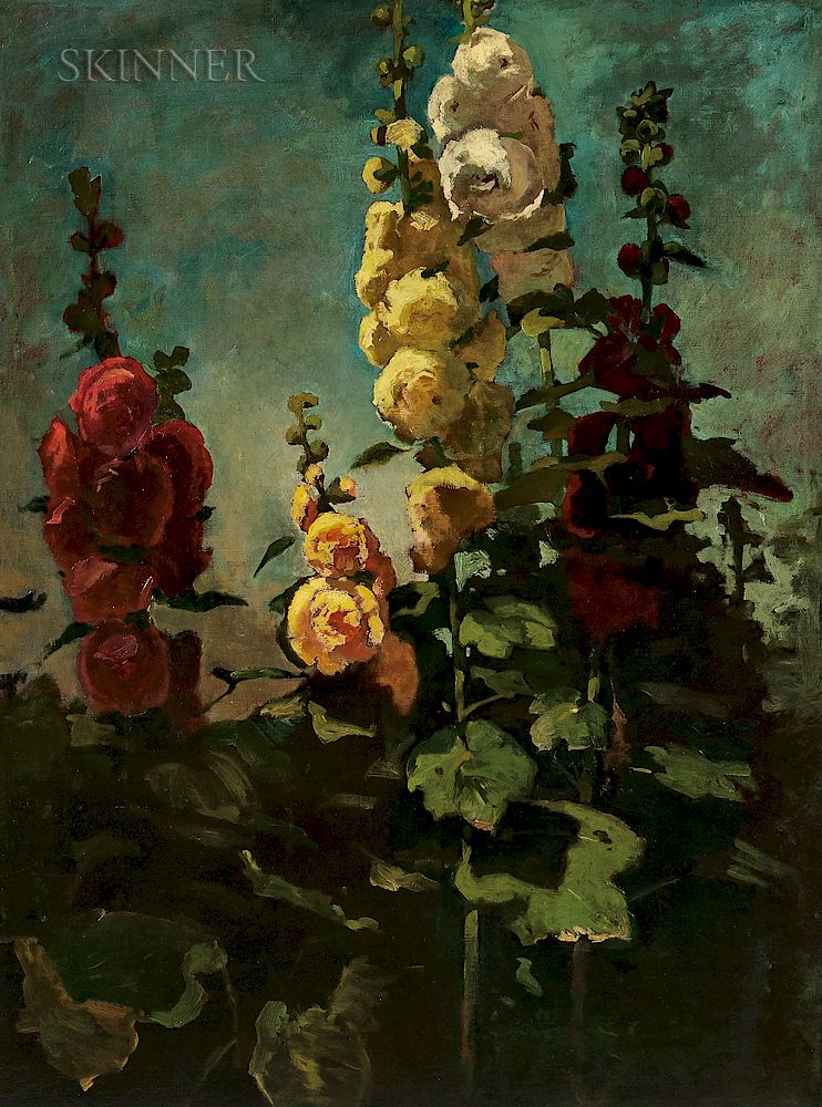 Appraisal: School of John La Farge American - Double Hollyhocks School