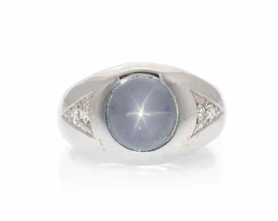 Appraisal: A Karat White Gold Star Sapphire and Diamond Ring containing