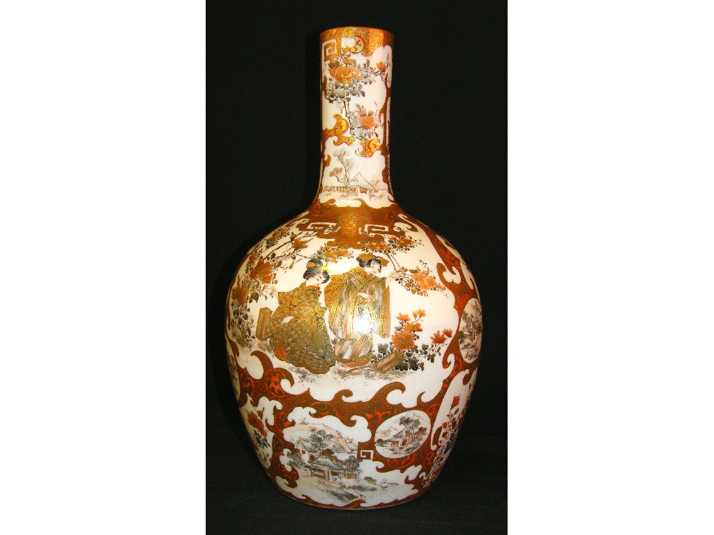 Appraisal: Japanese Kutani bottle vase of typical palette finely decorated with