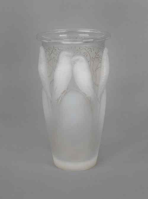 Appraisal: Lalique Ceylan opalescent glass vase early th c signed R