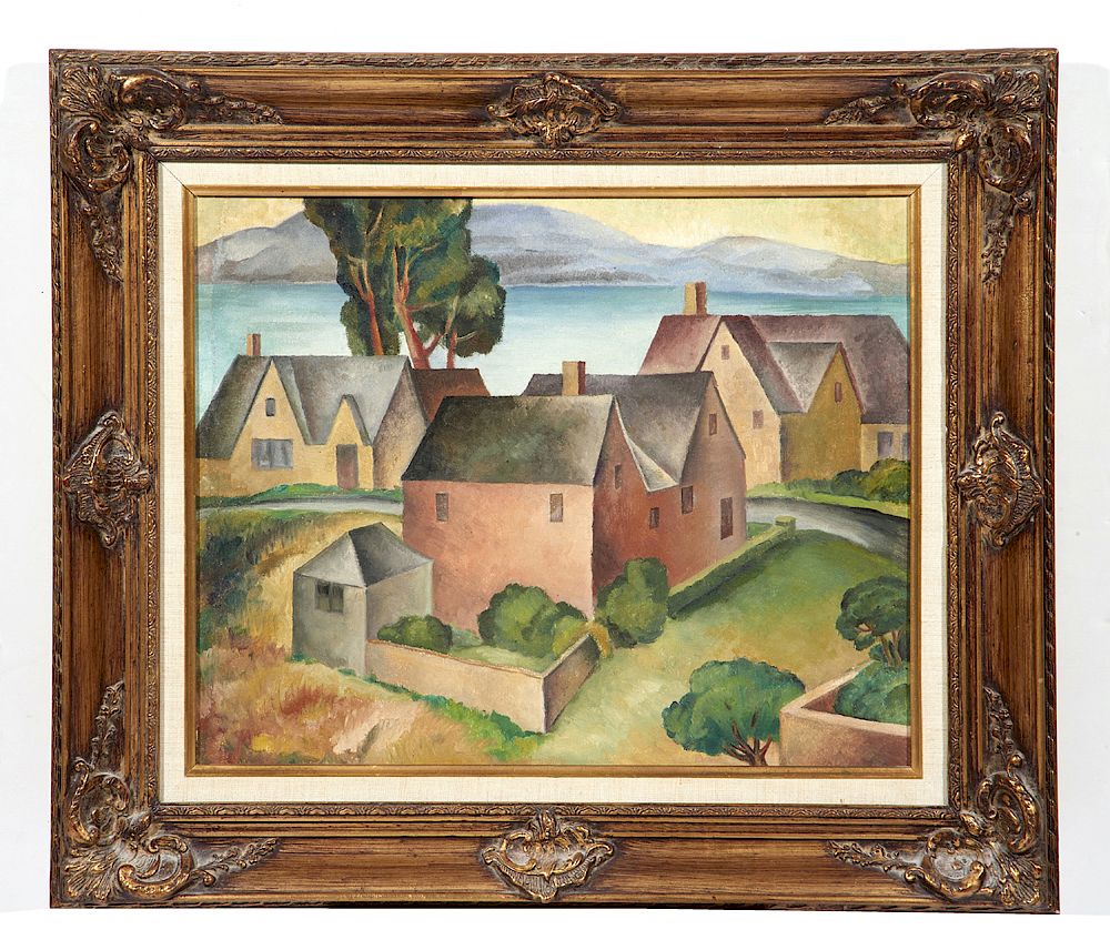 Appraisal: Edith M Brisac attrib Shore Village oil on canvas Edith