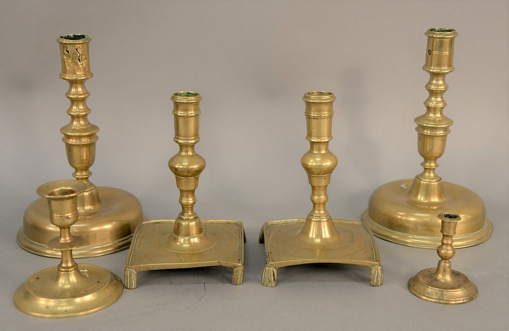 Appraisal: Six piece brass candlestick lot two pairs and two small