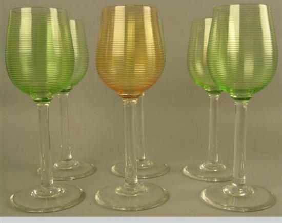 Appraisal: Six Wine Glasses five green and one amber with ribbing