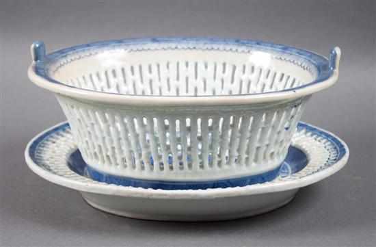 Appraisal: Chinese Export Canton porcelain reticulated chestnut basket and underplate basket