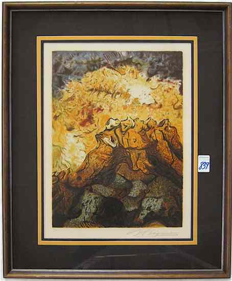 Appraisal: DAVID ALFARO SIQUEROS COLOR LITHOGRAPH Mexico - titled ''Phosphorescent Volcano''