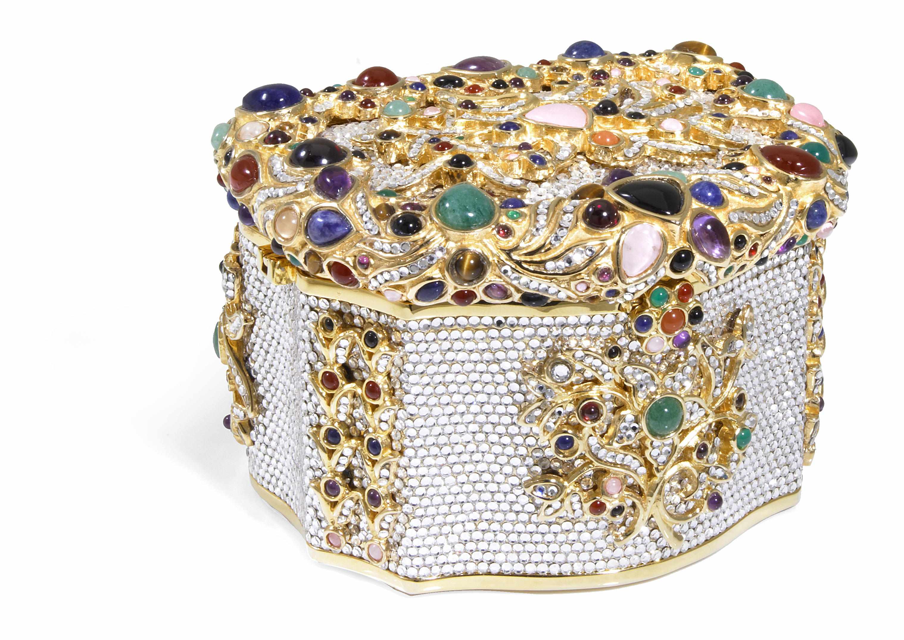 Appraisal: A semi-precious stone silver crystal and gold colored metal box