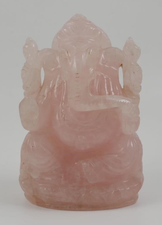 Appraisal: Carved rose quartz Hindu God Ganesha statue Approx tall grams