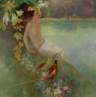 Appraisal: MAS Felix Oil on Canvas Nude with Pheasants Signed lower