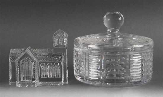 Appraisal: Waterford crystal church-form paperweight and covered candy dish Estimate -