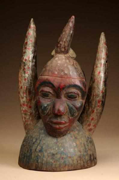 Appraisal: Wooden African Double Head Horn Mask Condition Good Size -