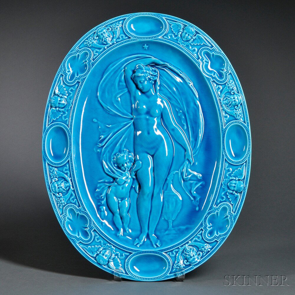 Appraisal: Minton Turquoise Blue Glazed Dish England oval form with molded