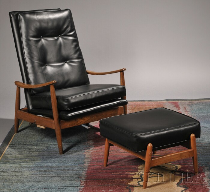 Appraisal: Lounge Chair and Ottoman Attributed to Milo Baughman Black leather